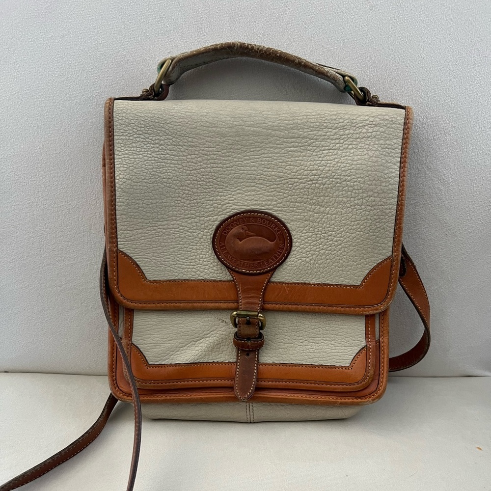Vintage Cream and Tan Leather Two Toned Duck Logo Dooney and Bourke Crossbody